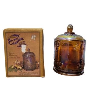 Carnival Glass Storage Jar + Lid | Indiana Glass 1216 Harvest Grape 7" Candy Jar